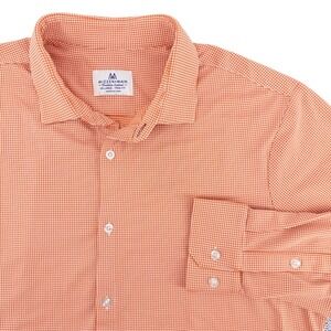 Mizzen + Main Shirt Mens XXL Trim Fit Orange White Gingham Check Performance USA